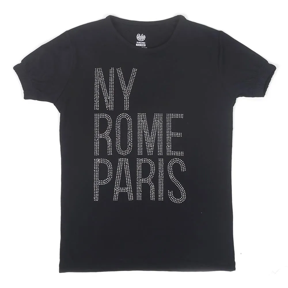 Teens Girls T-Shirt Paris - Black