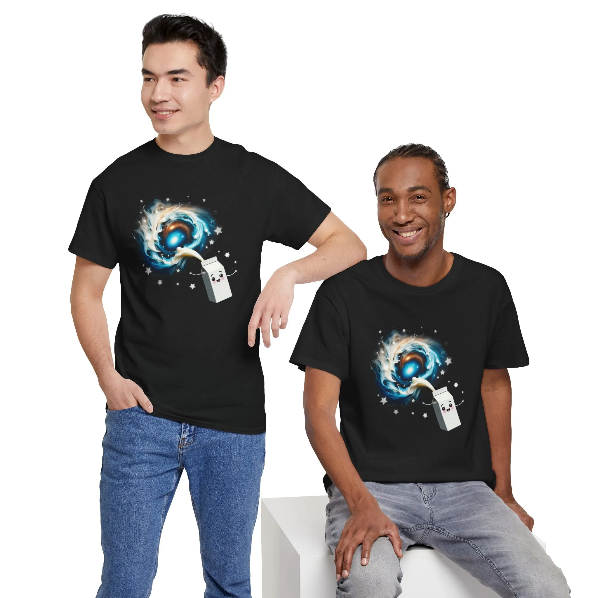 The Milky Way Galaxy T-Shirt Unisex Heavy Cotton Tee Black Shirt Gift For him Gift For Her Graphic Tees Cute Adorable Milk Carton