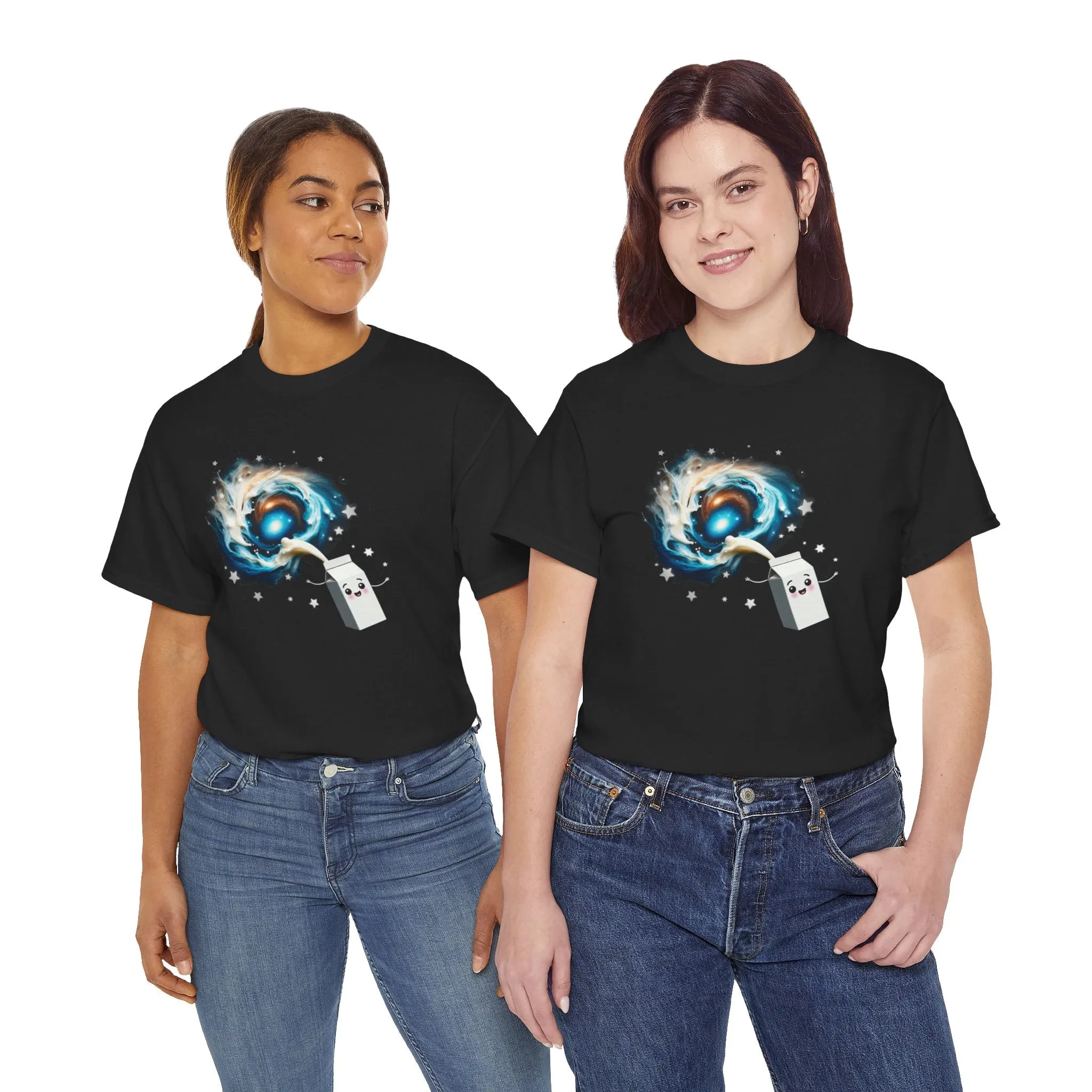 The Milky Way Galaxy T-Shirt Unisex Heavy Cotton Tee Black Shirt Gift For him Gift For Her Graphic Tees Cute Adorable Milk Carton