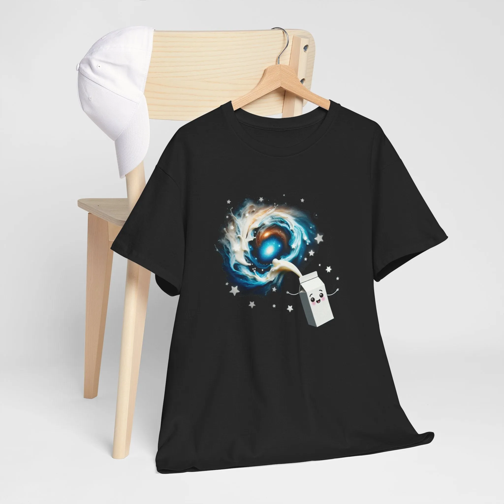The Milky Way Galaxy T-Shirt Unisex Heavy Cotton Tee Black Shirt Gift For him Gift For Her Graphic Tees Cute Adorable Milk Carton