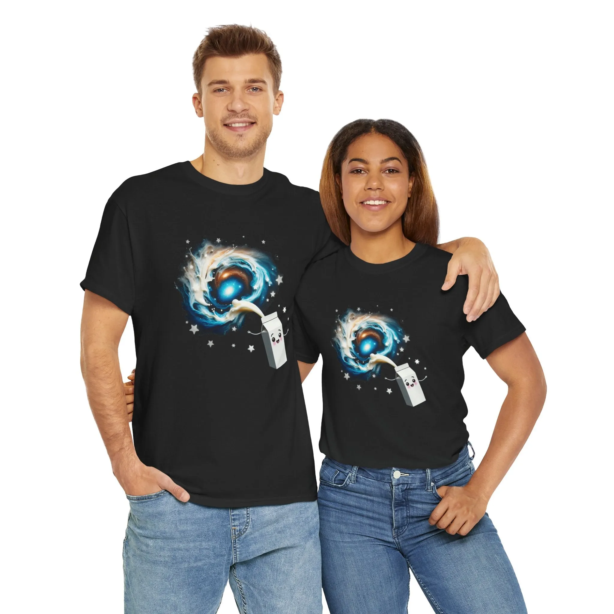 The Milky Way Galaxy T-Shirt Unisex Heavy Cotton Tee Black Shirt Gift For him Gift For Her Graphic Tees Cute Adorable Milk Carton