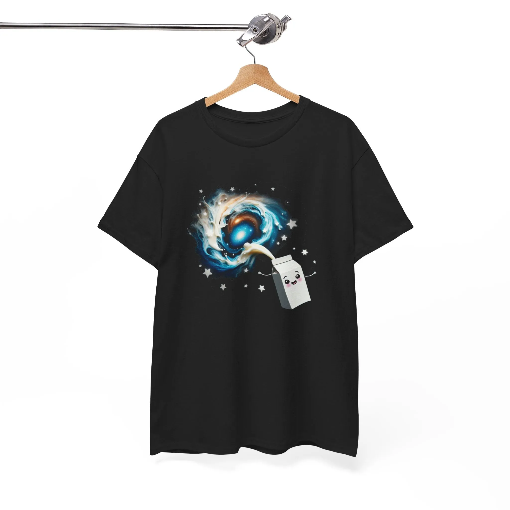 The Milky Way Galaxy T-Shirt Unisex Heavy Cotton Tee Black Shirt Gift For him Gift For Her Graphic Tees Cute Adorable Milk Carton