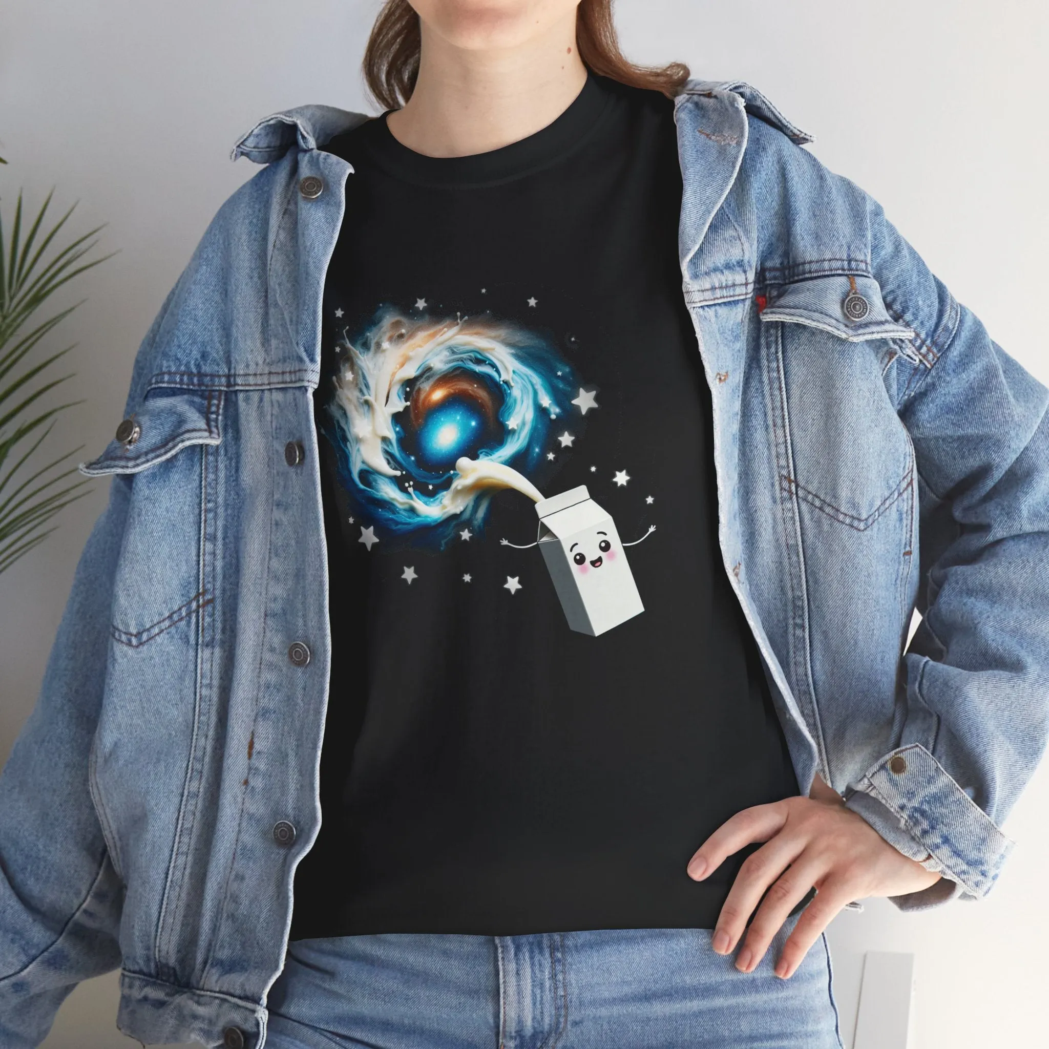 The Milky Way Galaxy T-Shirt Unisex Heavy Cotton Tee Black Shirt Gift For him Gift For Her Graphic Tees Cute Adorable Milk Carton