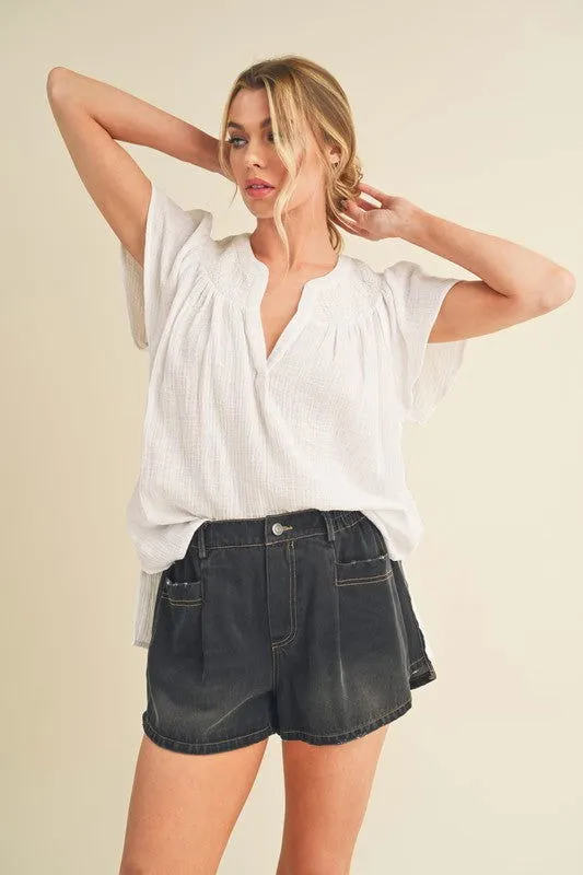 Thia Embroidered Short Sleeve Top
