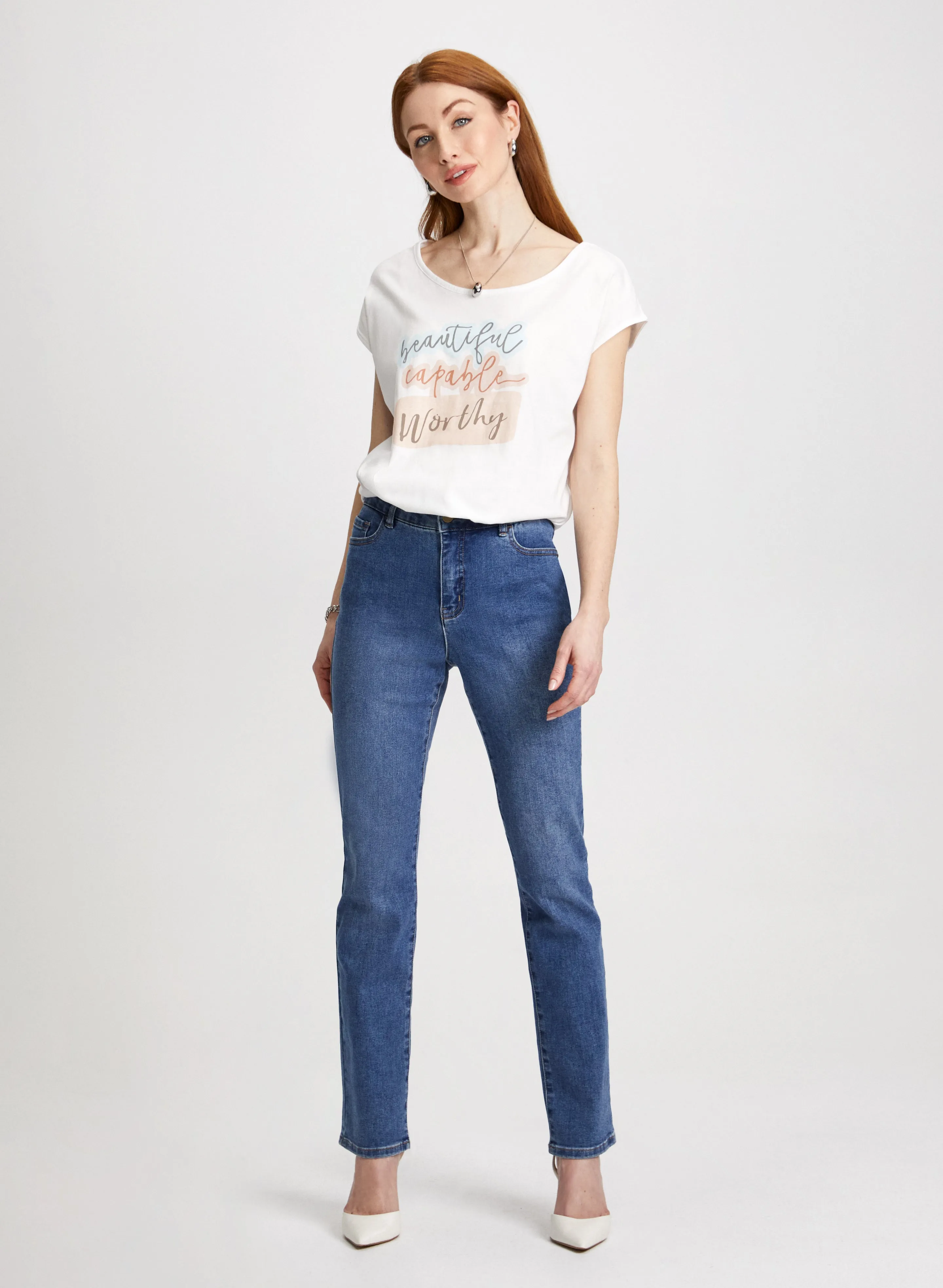 Tie Detail Slogan T-Shirt