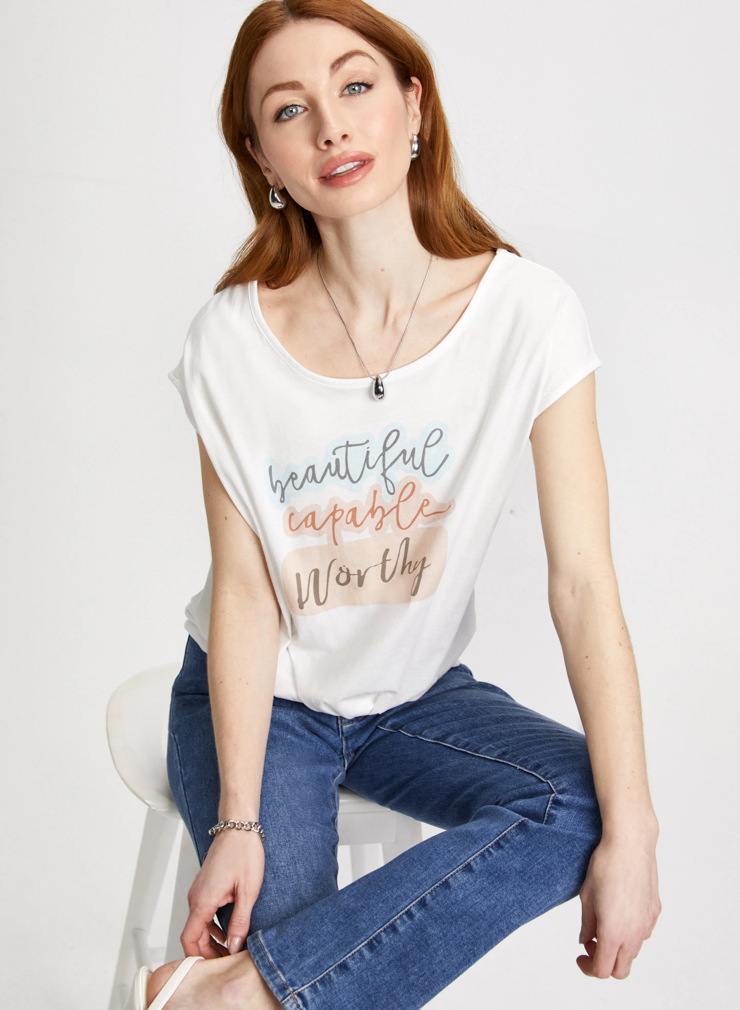 Tie Detail Slogan T-Shirt