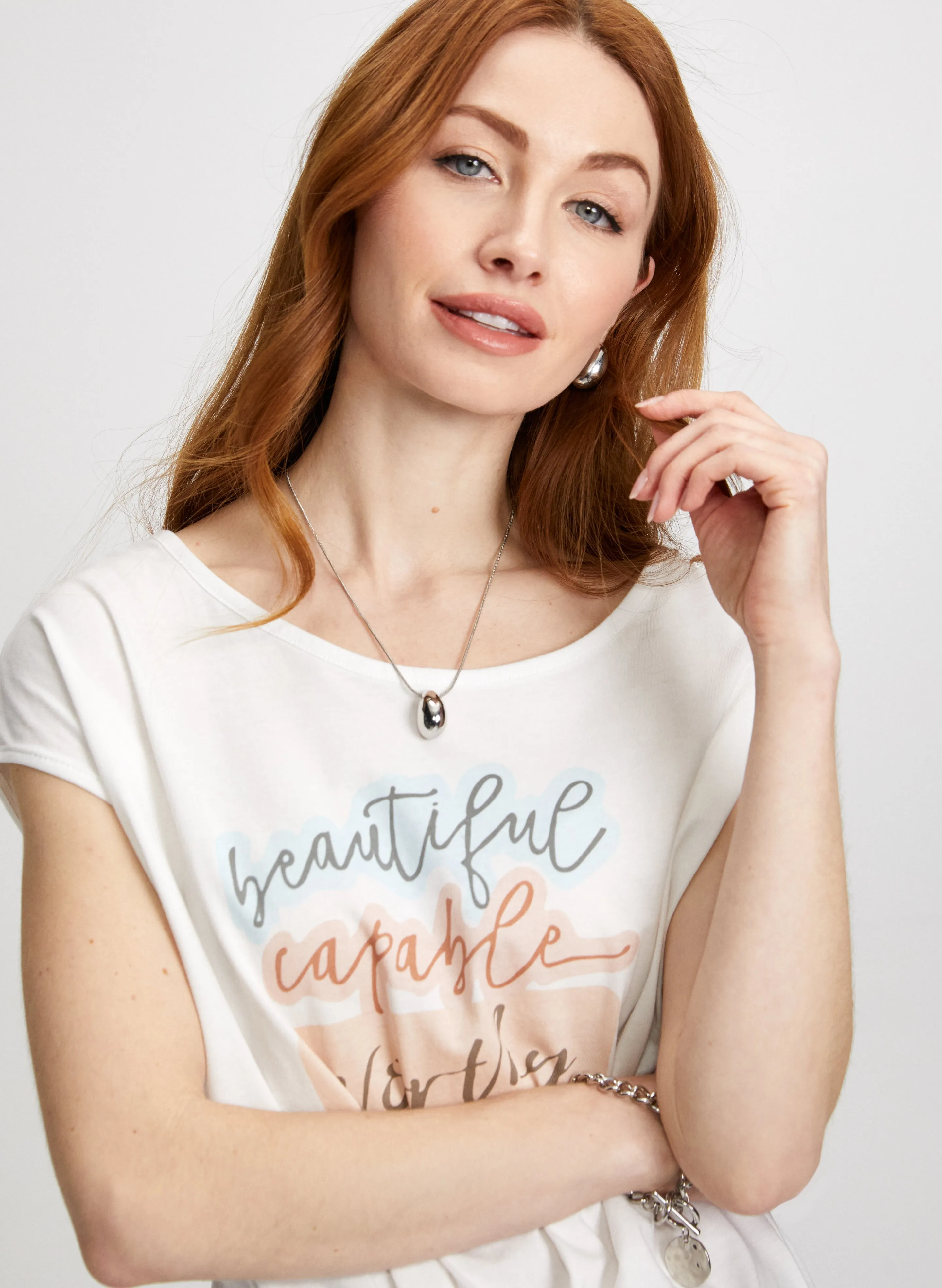 Tie Detail Slogan T-Shirt