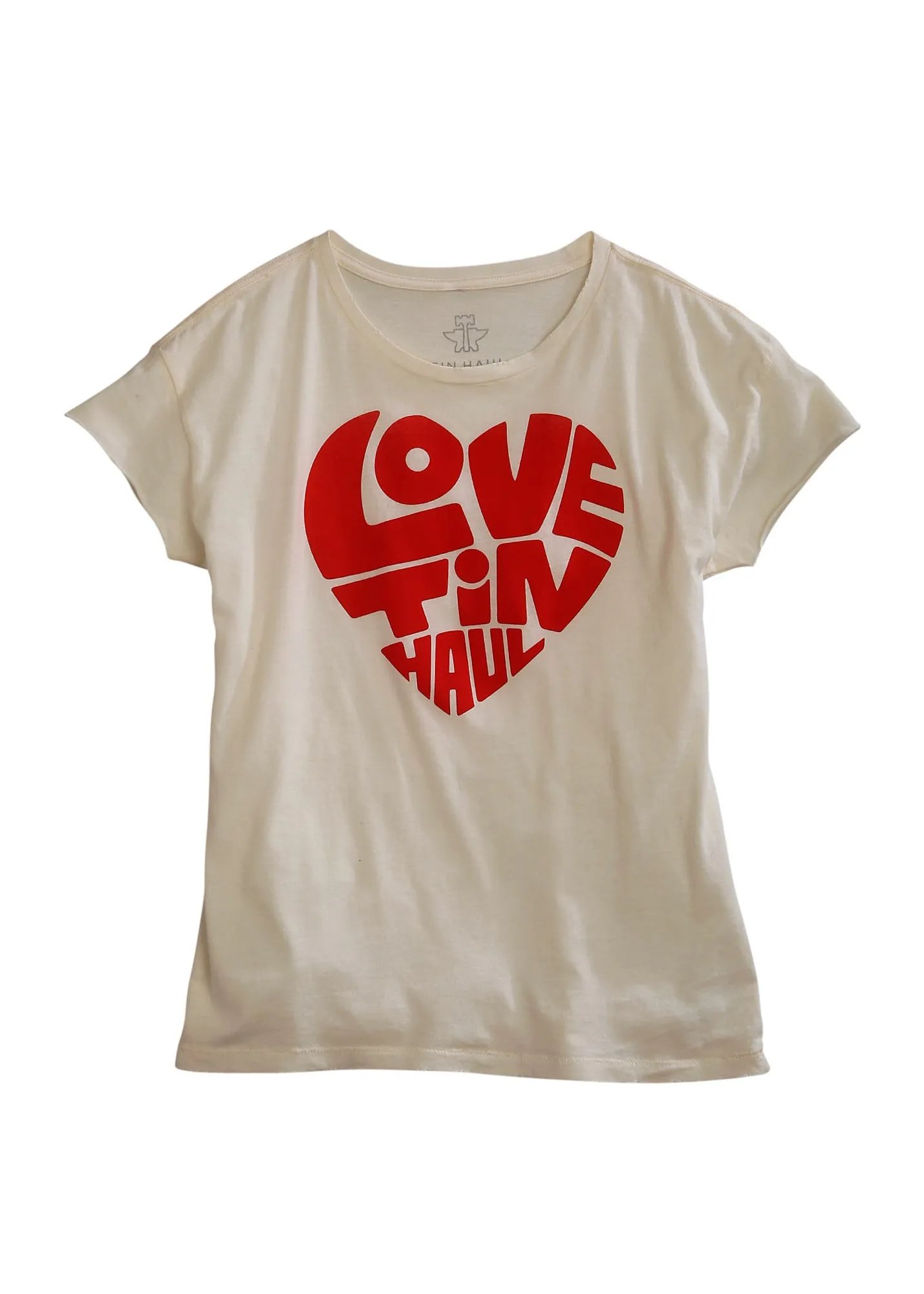 Tin Haul Womens White 100% Cotton Love Heart S/S T-Shirt