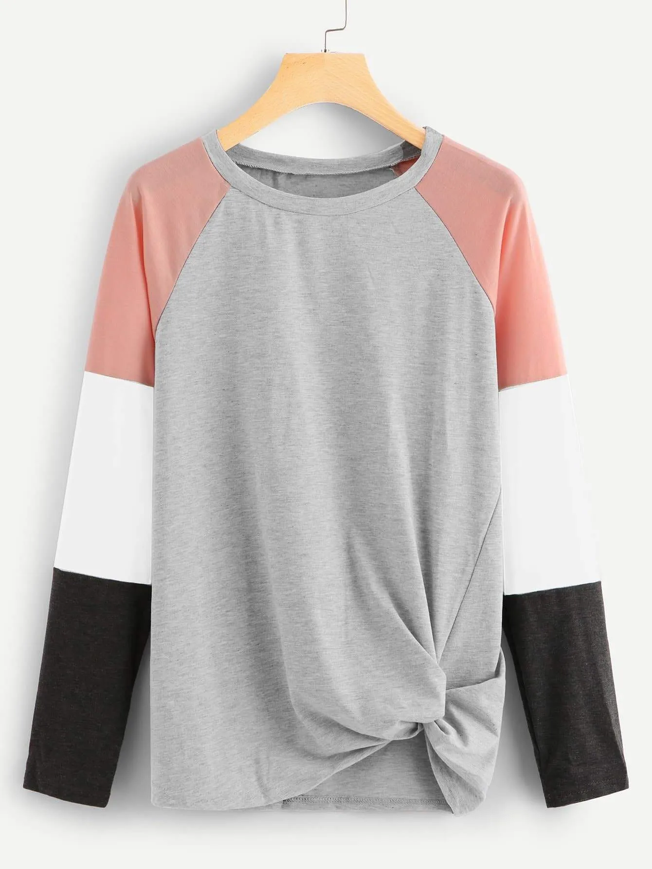 Twist Hem Colorblock Sleeve Tee