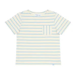 unisex cream and powder blue stripe boatneck tee