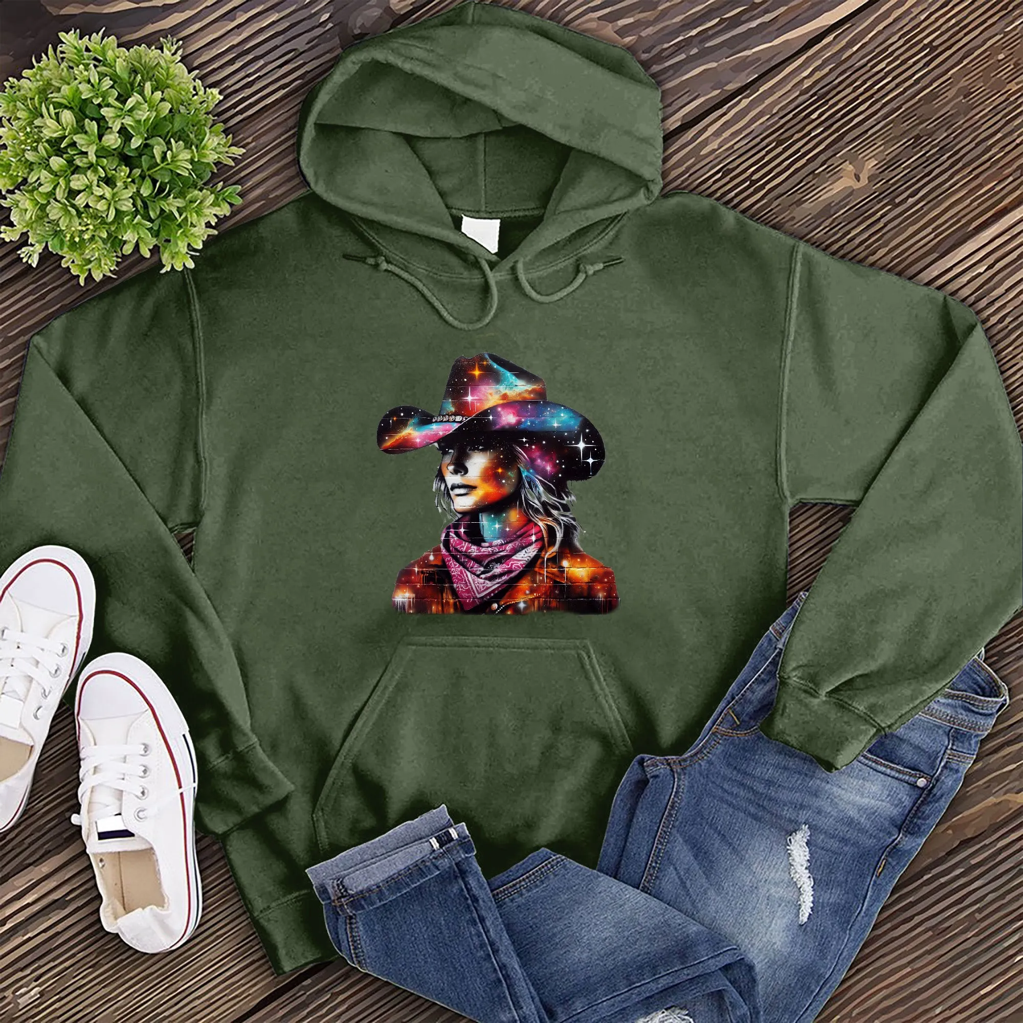 Whimsical Cosmic Cowgirl Hoodie