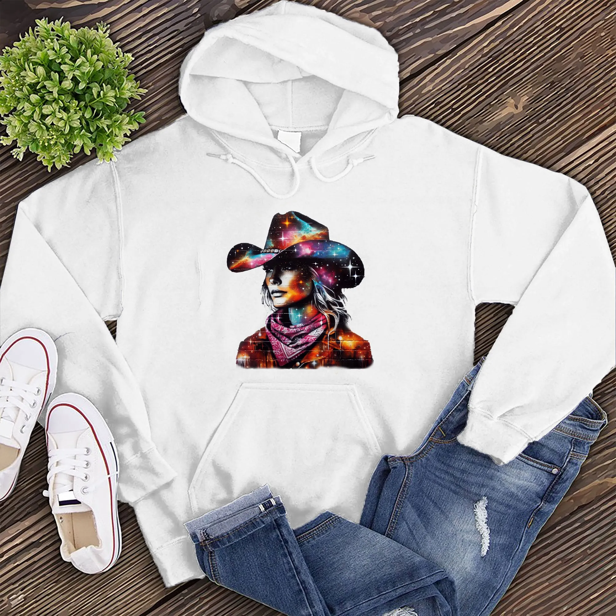 Whimsical Cosmic Cowgirl Hoodie