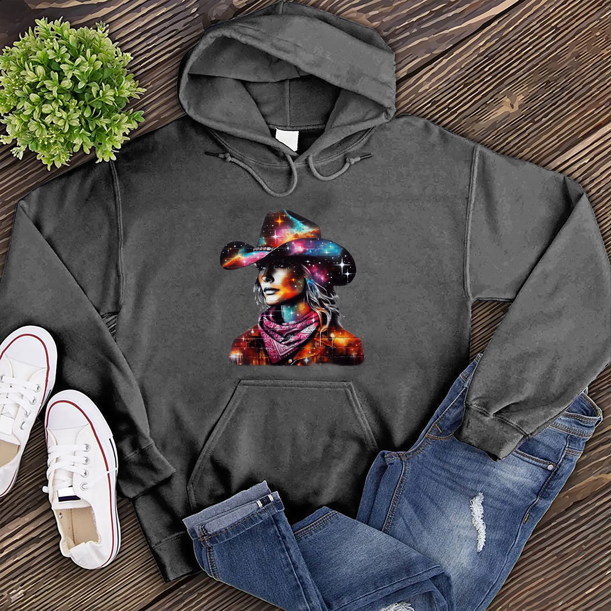 Whimsical Cosmic Cowgirl Hoodie