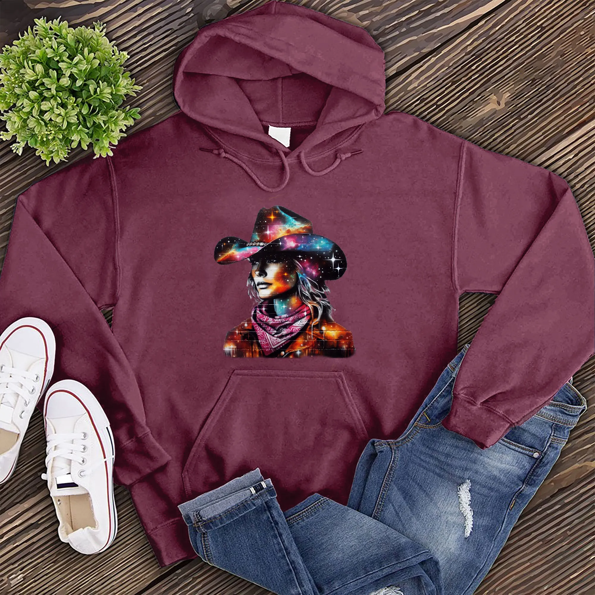 Whimsical Cosmic Cowgirl Hoodie
