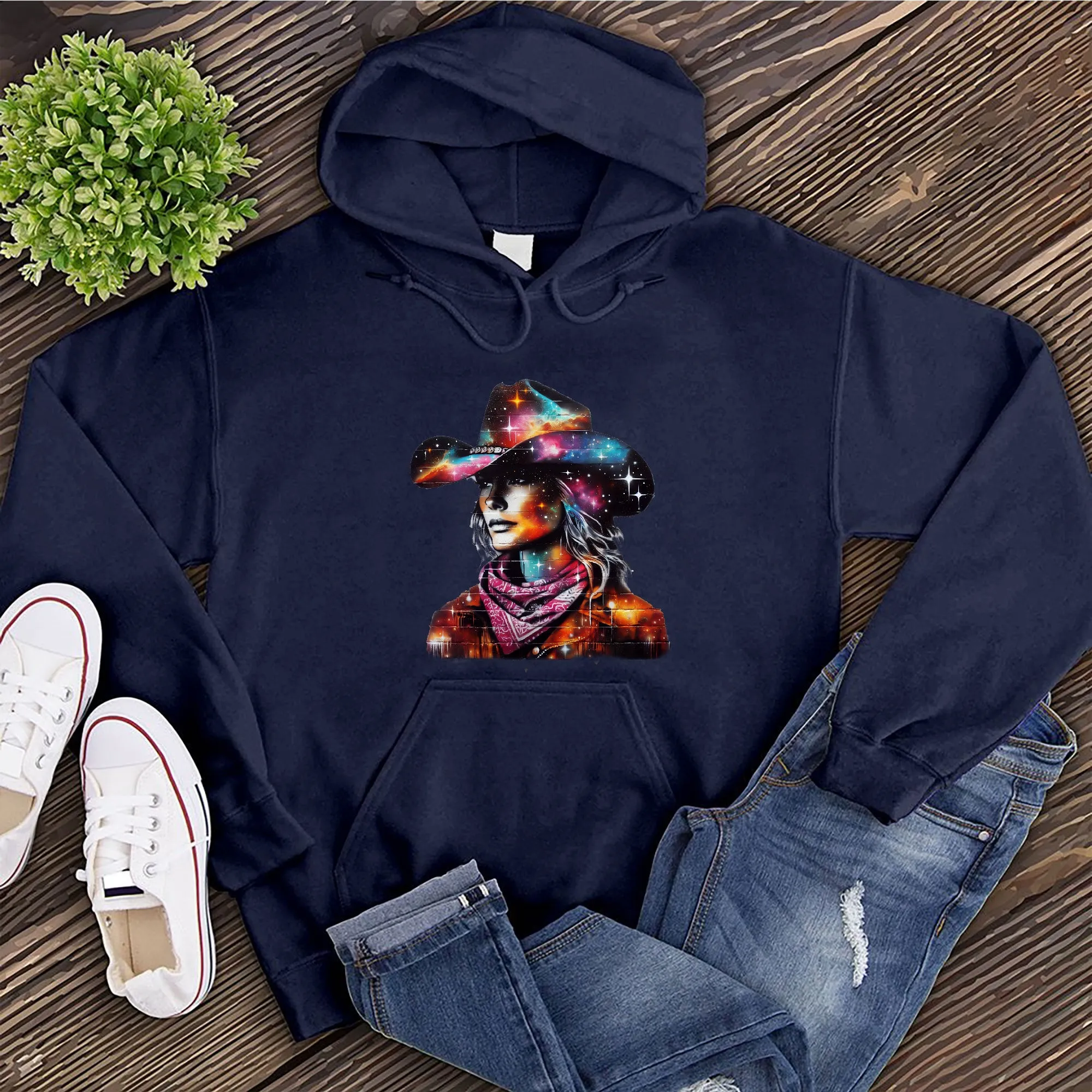 Whimsical Cosmic Cowgirl Hoodie