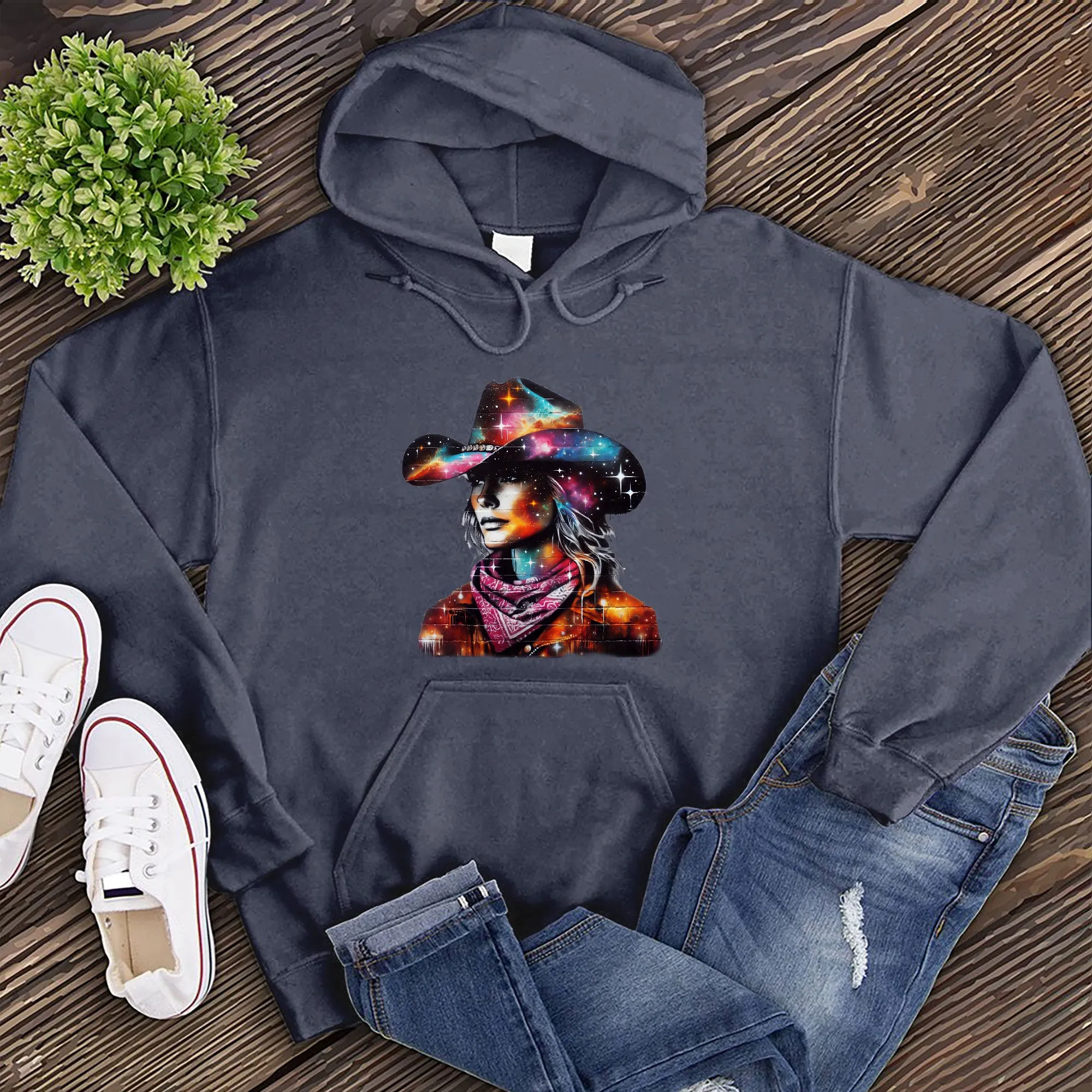 Whimsical Cosmic Cowgirl Hoodie