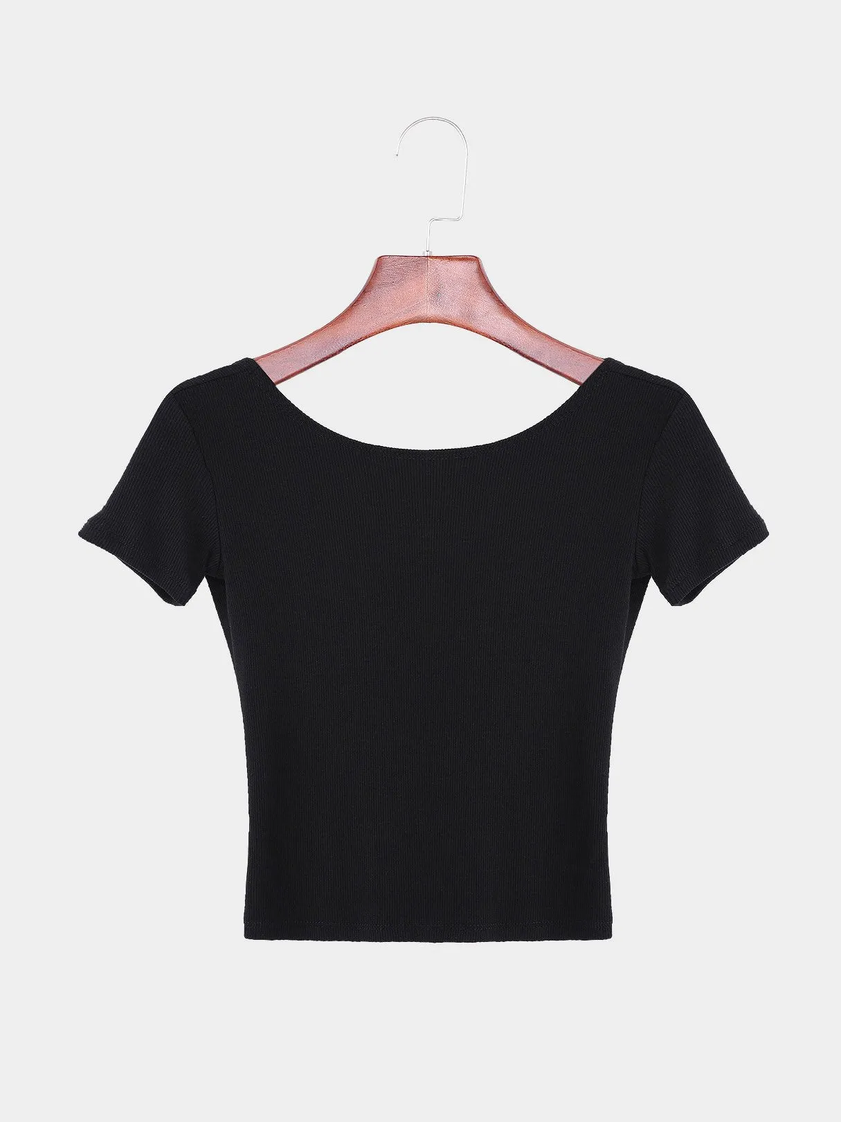 Wholesale Backless Short Sleeve Black Top