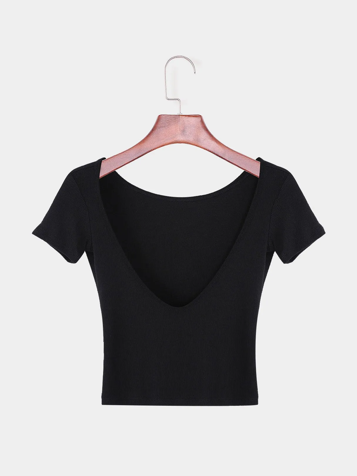 Wholesale Backless Short Sleeve Black Top