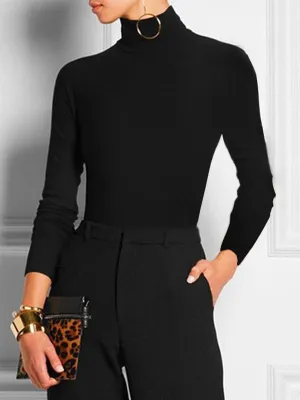xakxx Long Sleeves Skinny Solid Color High Neck T-shirts