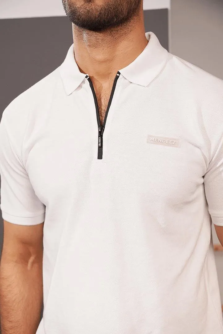 Zipper Polo Shirt - White