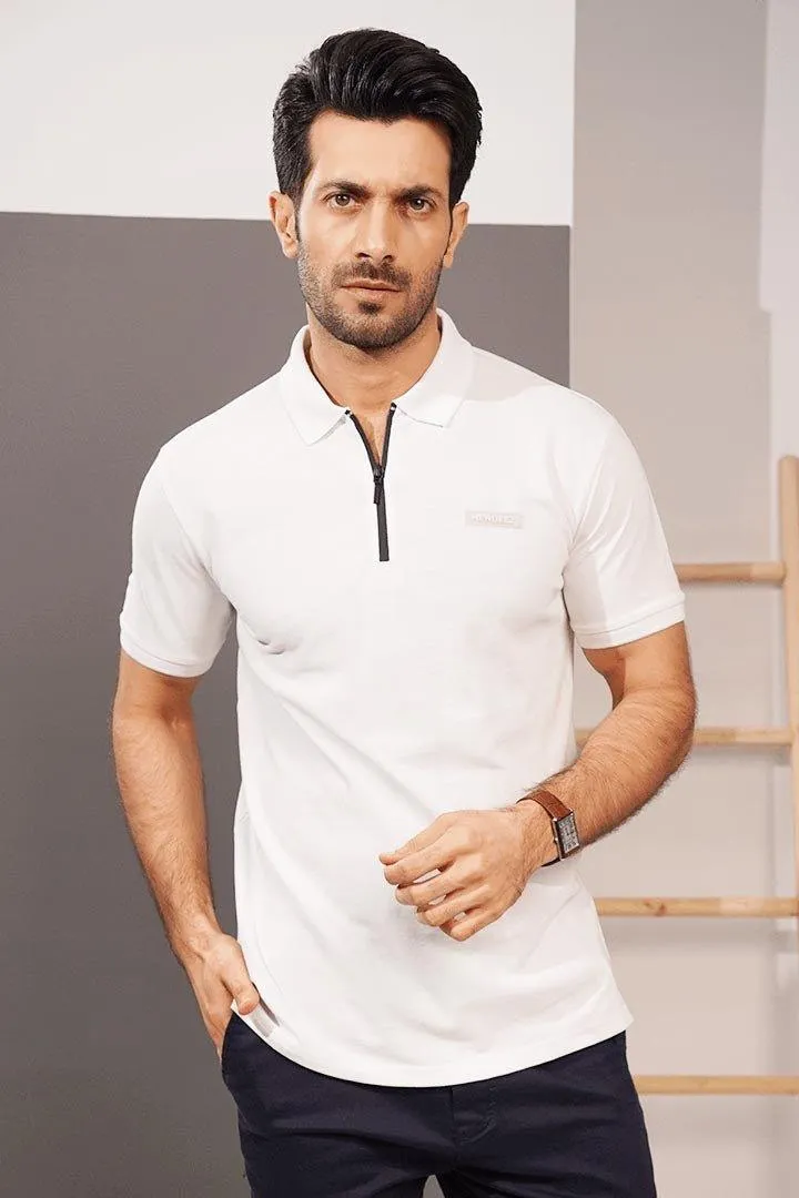 Zipper Polo Shirt - White
